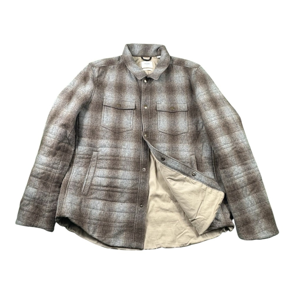 Billy Reid Mens Gray Brown Checked Wool Blend Quilted Snap Front Jacket L